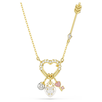 swarovski idyllia pendant  mixed cuts  heart  key  pink  gold tone plated