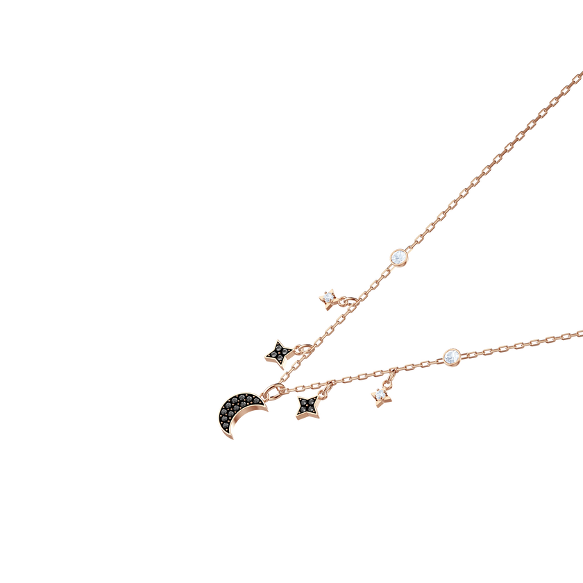 swarovski duo moon necklace  black  rose gold plating