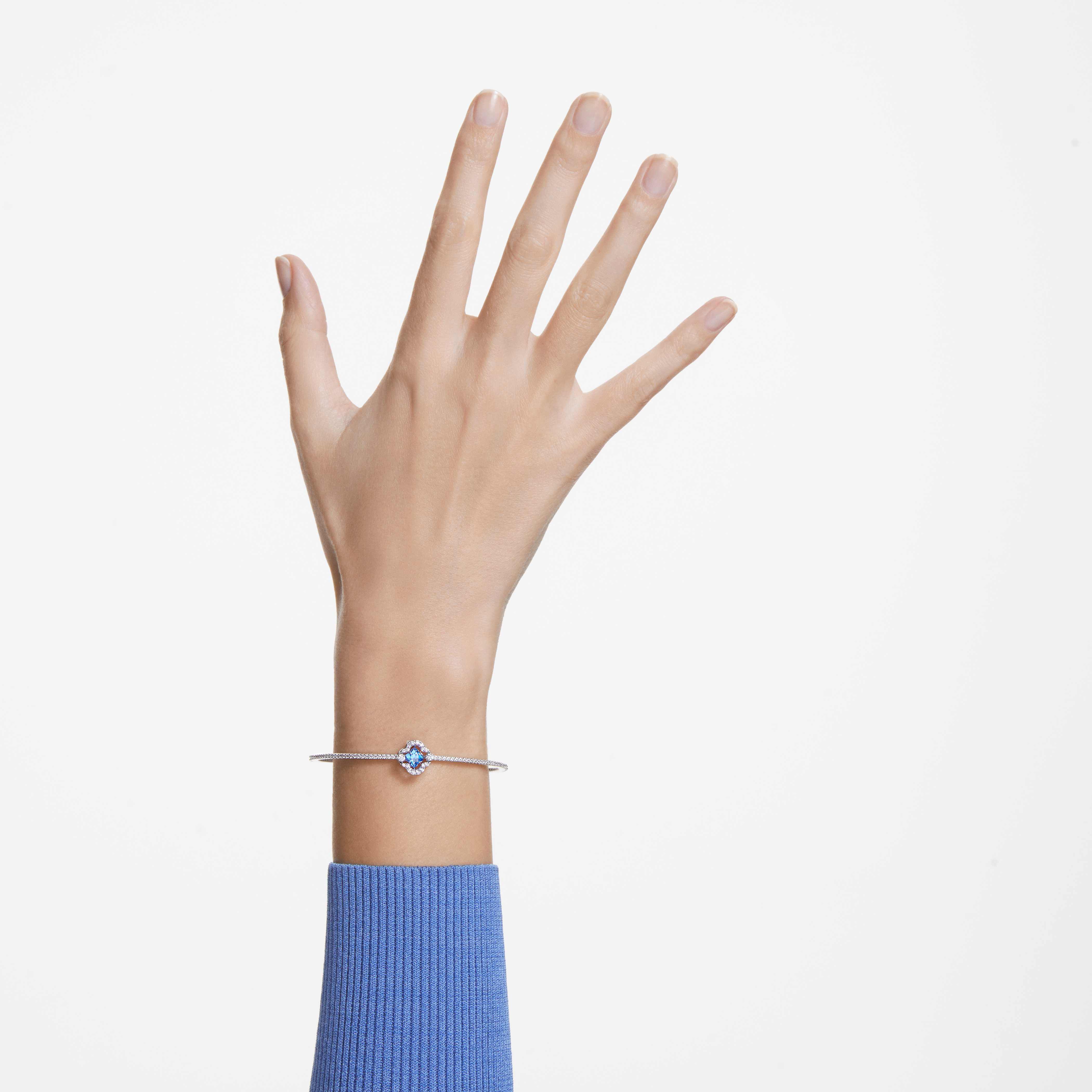 swarovski sparkling dance bangle  clover  blue  rhodium plated