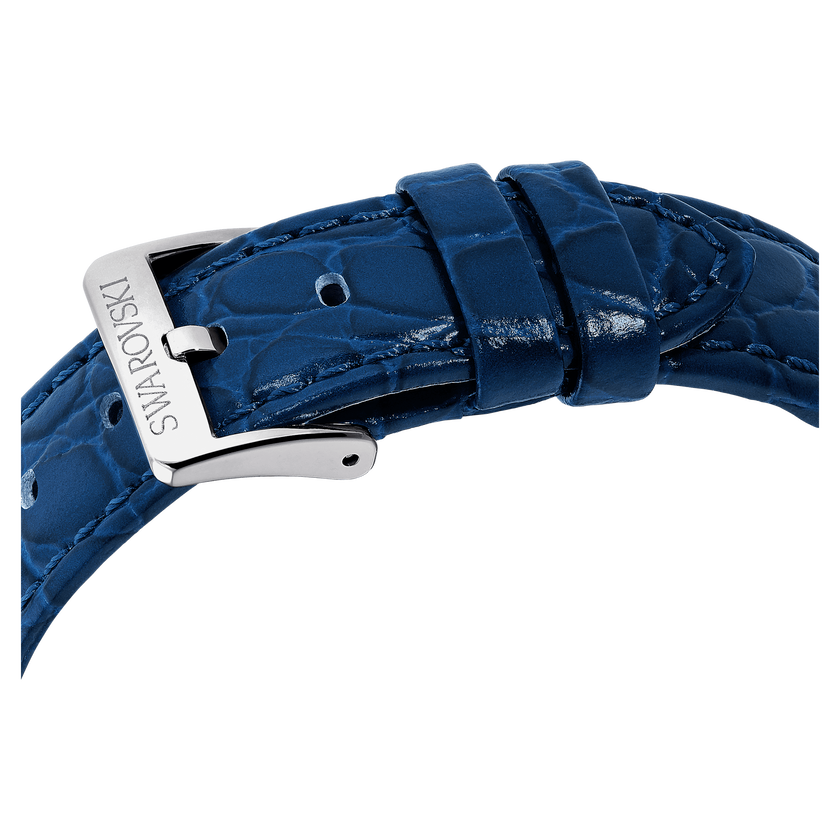 swarovski octea moon watch  swiss made  moon  leather strap  blue  stainless steel