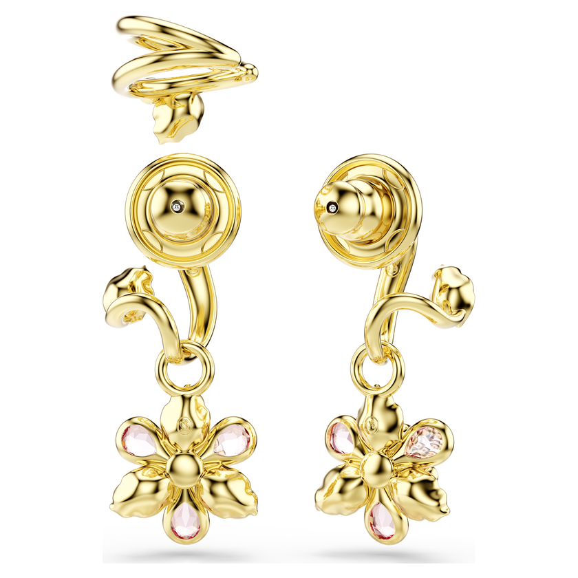 swarovski idyllia earrings  set  3   mixed cuts  flower  multicolored  gold tone plated