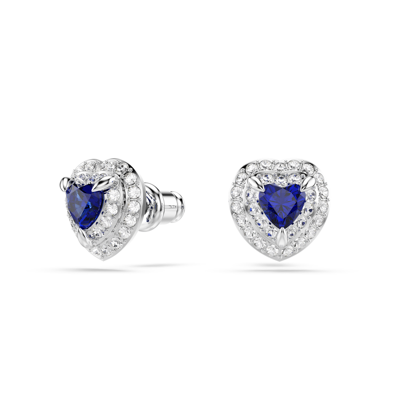 swarovski one stud earrings  heart cut  pav   heart  blue  rhodium plated