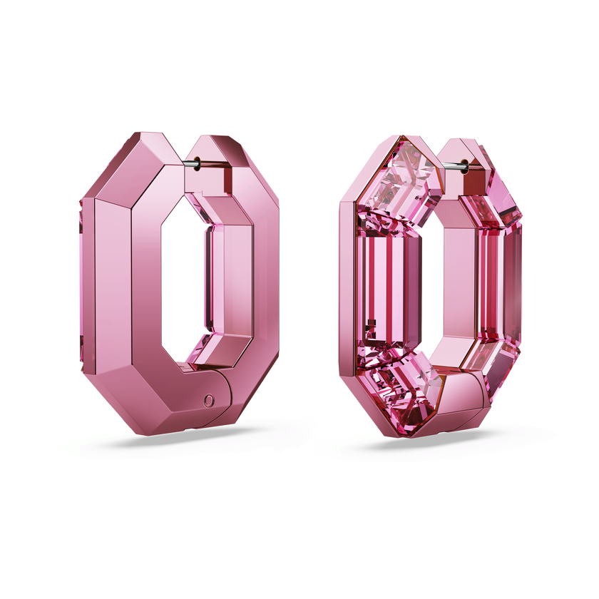 swarovski lucent hoop earrings  octagon shape  small  pink