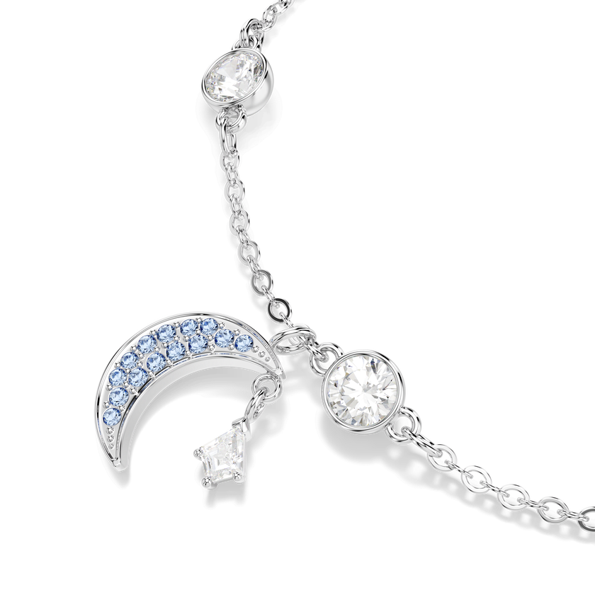 swarovski symbolica bracelet  round cut  moon  blue  rhodium plated