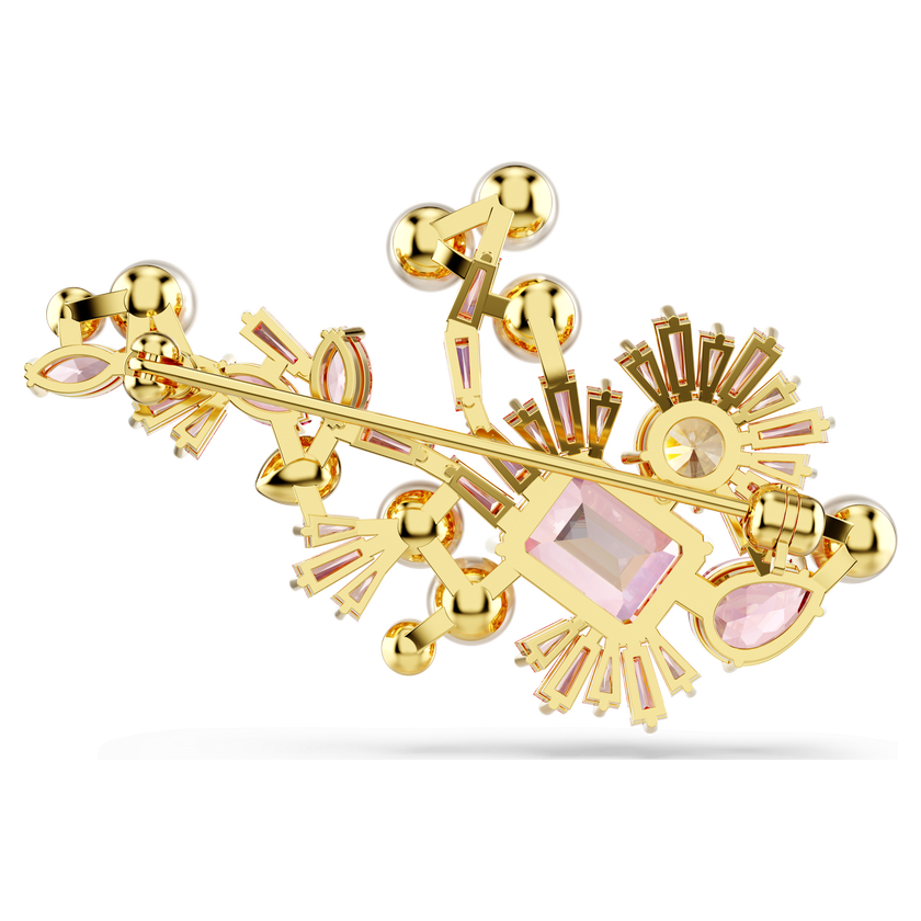 swarovski gema brooch  mixed cuts  flower  pink  gold tone plated