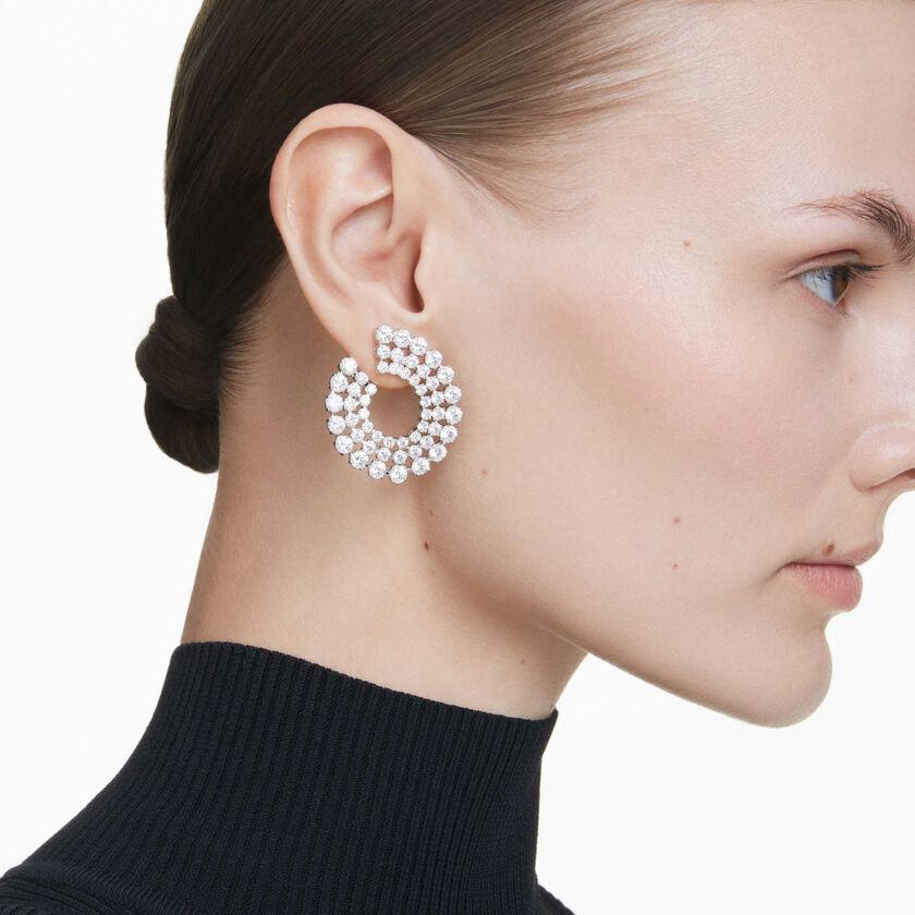 swarovski matrix hoop earrings  mixed round cuts  white  rhodium plated
