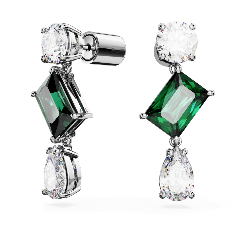 swarovski mesmera drop earrings  mixed cuts  green  rhodium plated