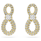 swarovski hyperbola stud earrings  round cut  pav   infinity  white  18k gold finish