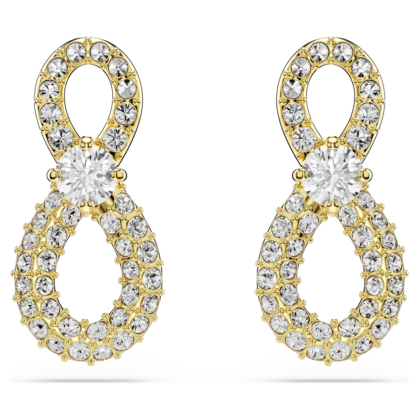 swarovski hyperbola stud earrings  round cut  pav   infinity  white  18k gold finish