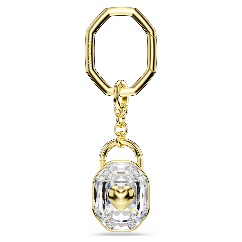 swarovski key ring  oval cut  white  gold tone plated