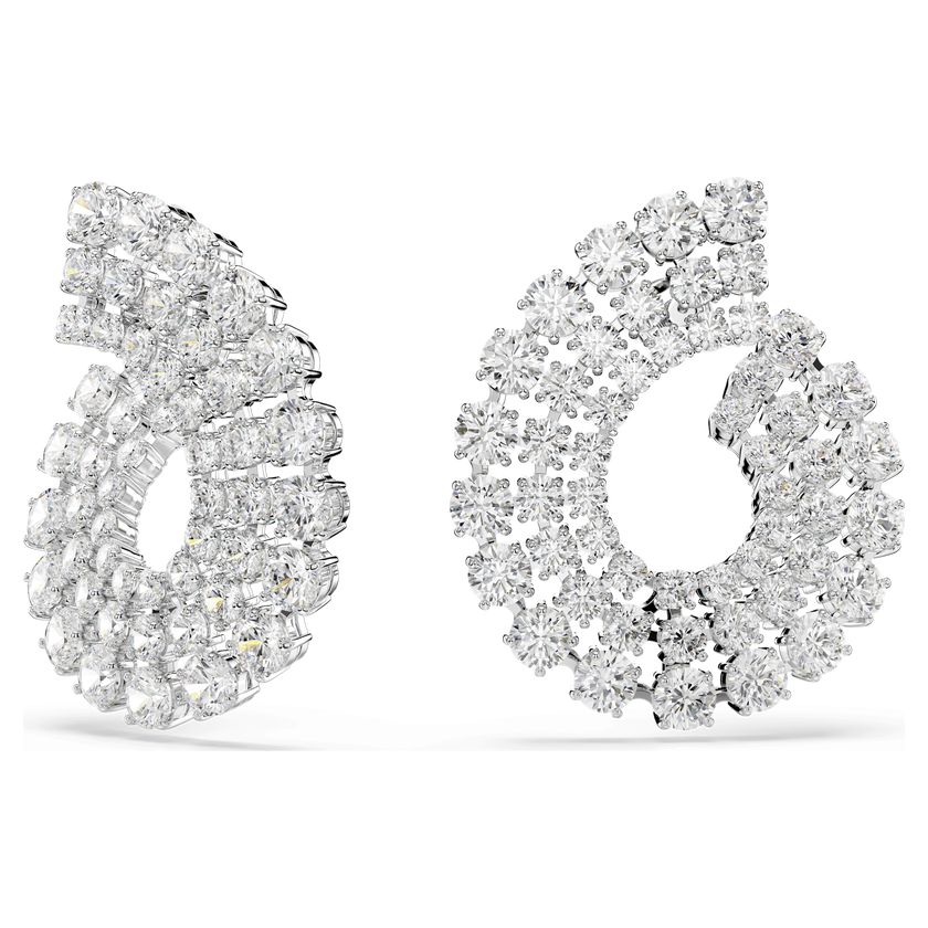 swarovski matrix hoop earrings  mixed round cuts  white  rhodium plated
