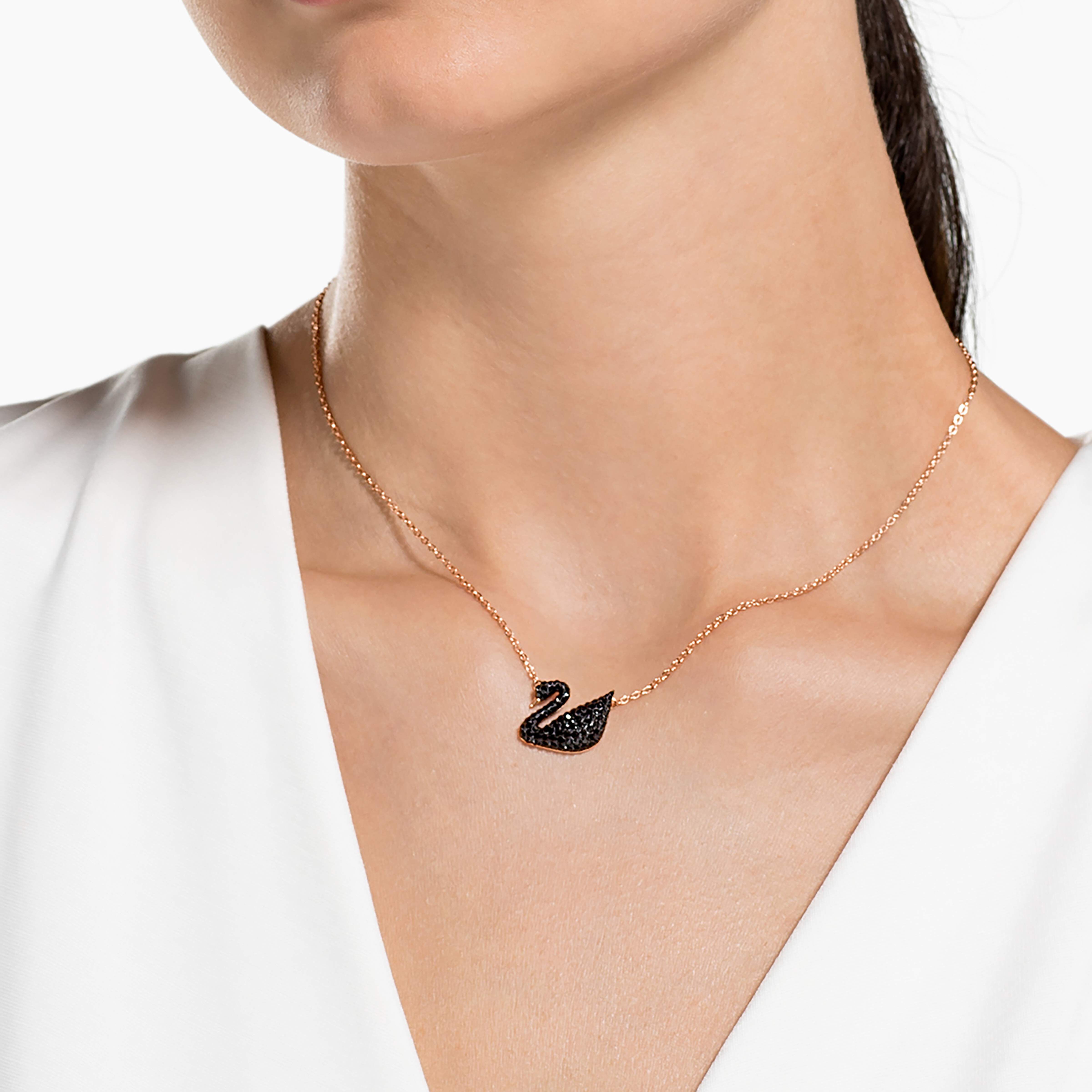 Buy Swarovski Iconic Swan Pendant, Black, Rose Gold Plated