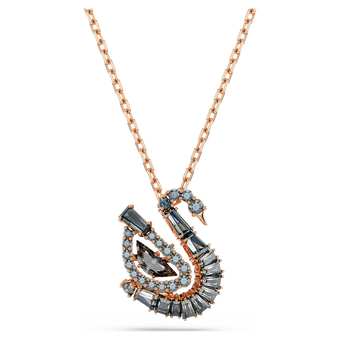 swarovski swan pendant  mixed cuts  swan  black  18k rose gold finish