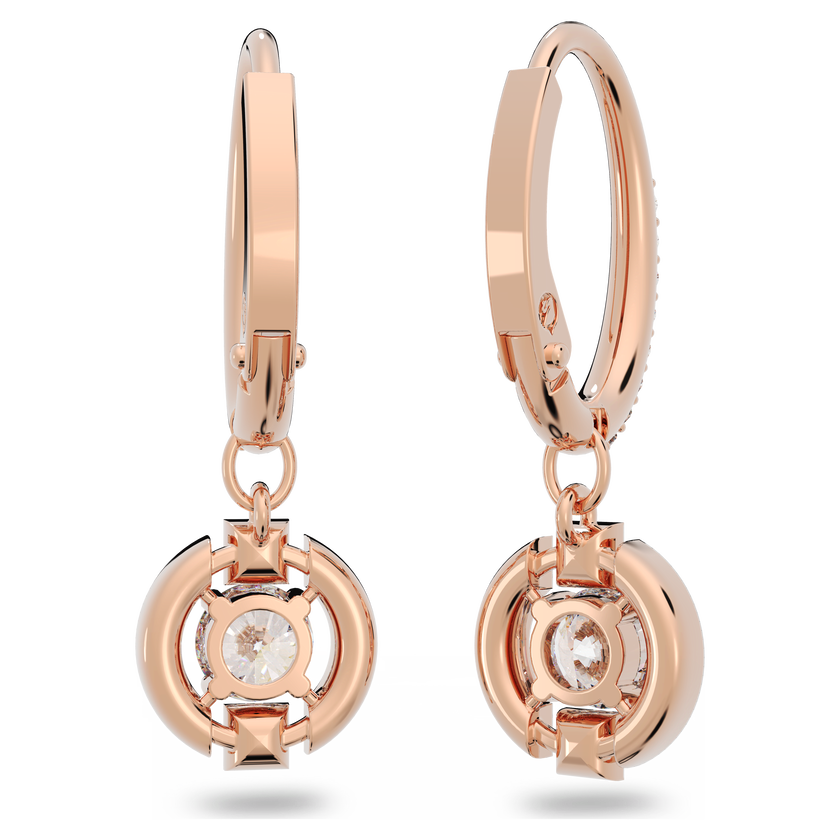 swarovski sparkling dance drop earrings  round cut  white  rose gold tone plated