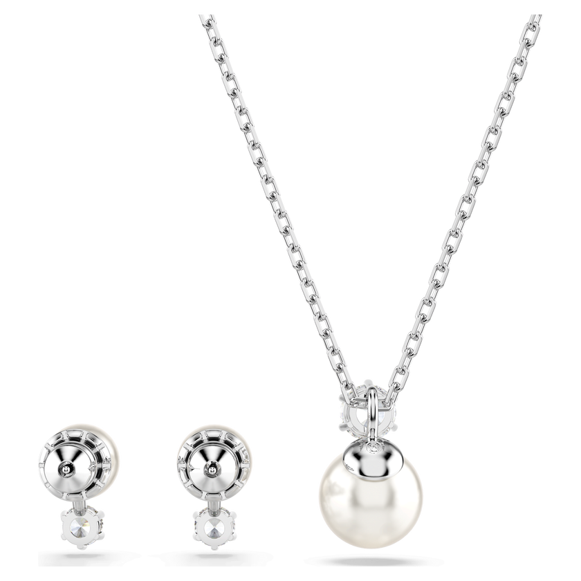 swarovski matrix set  crystal pearl  round cut  white  rhodium plated