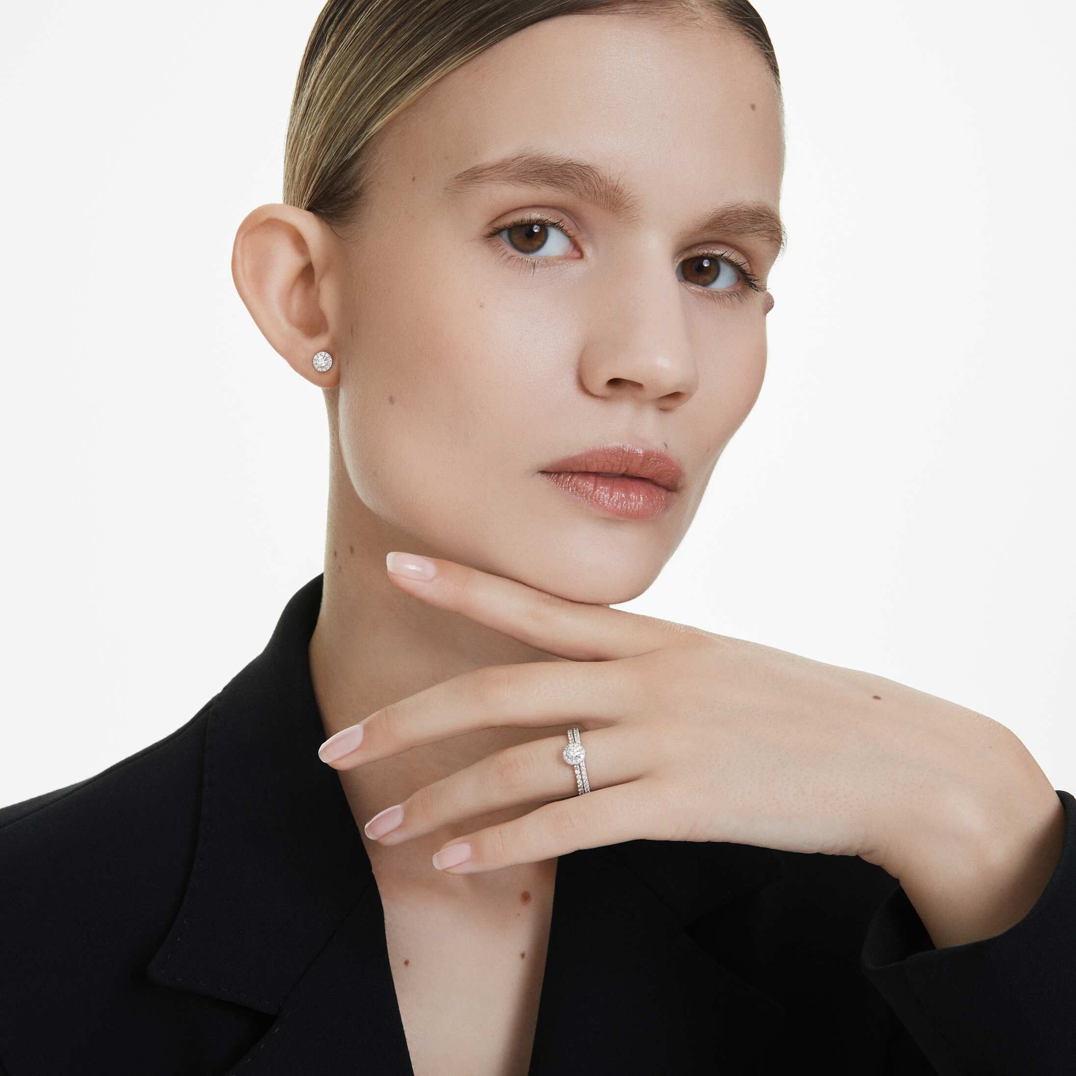 swarovski eternity halo solitaire ring  laboratory grown diamonds 0 45 ct tw  sterling silver