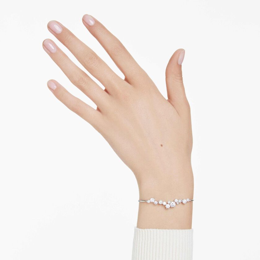 swarovski constella bangle  crystal pearl  round cuts  white  rhodium plated