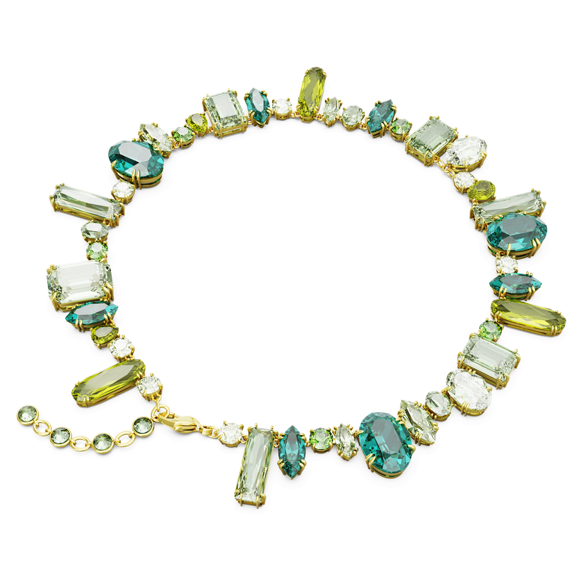 swarovski gema necklace  mixed cuts  green  gold tone plated