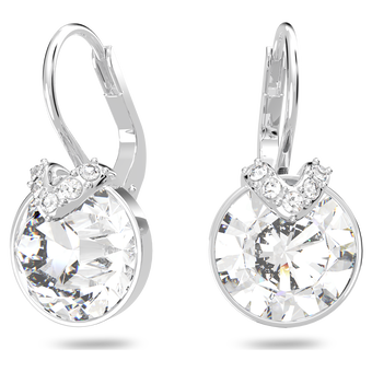 swarovski bella v drop earrings  round cut  white  rhodium plated