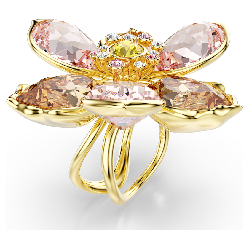 swarovski idyllia motif ring  mixed cuts  flower  multicolored  gold tone plated