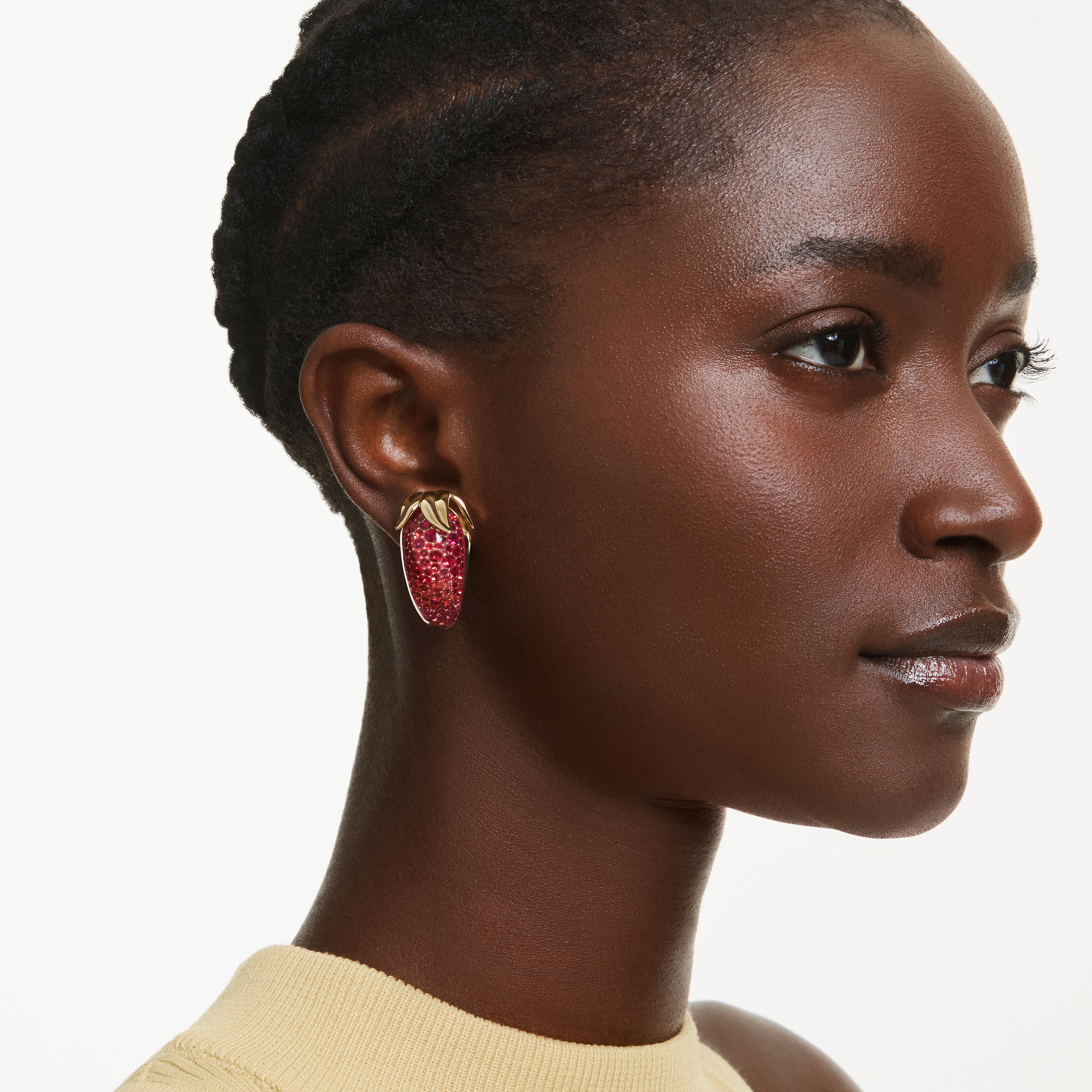 swarovski idyllia clip earrings  red  gold tone plated