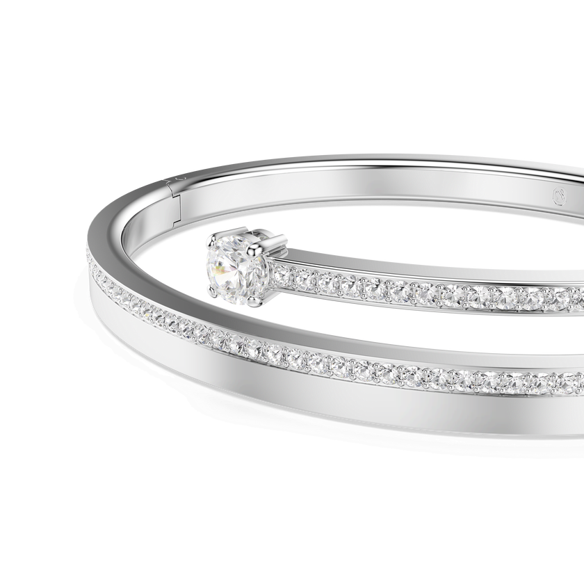 swarovski fresh bangle  round cut  white  rhodium plated