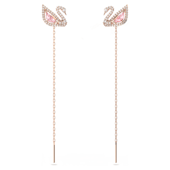 swarovski swan drop earrings swan pink rose gold tone plated