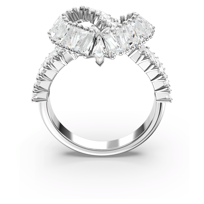 swarovski matrix cocktail ring  mixed cuts  heart  white  rhodium plated