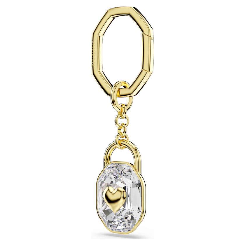 swarovski key ring  oval cut  white  gold tone plated