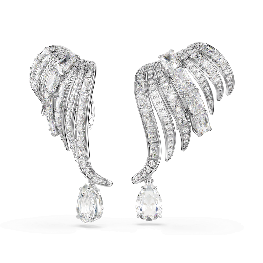 swarovski vienna clip earrings  mixed cuts  swan  white  rhodium plated