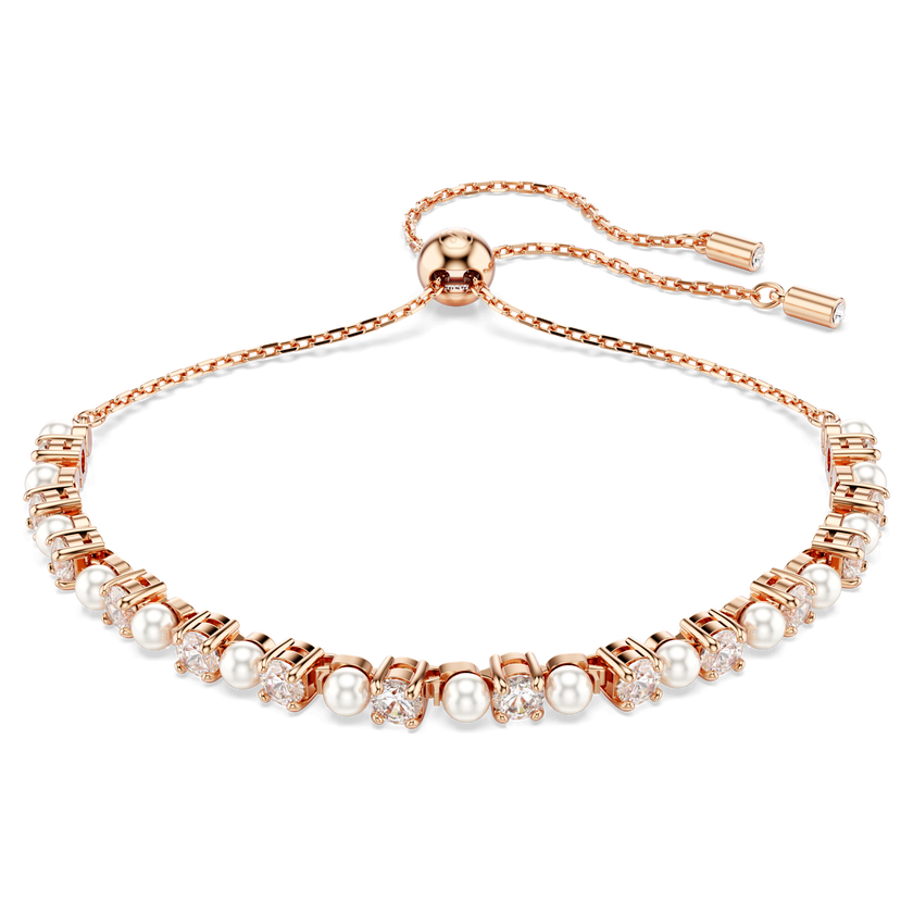 swarovski matrix tennis bracelet  crystal pearl  round cuts  white  rose gold tone plated