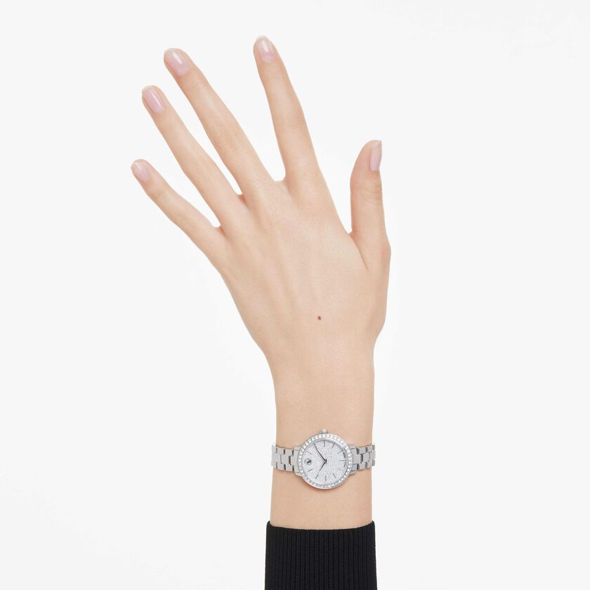 swarovski matrix 3 link watch  swiss made  metal bracelet  silver tone  stainless steel
