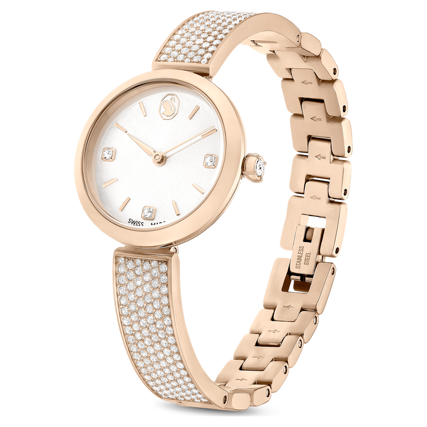 swarovski illumina watch  swiss made  metal bracelet  gold tone  champagne gold tone finish