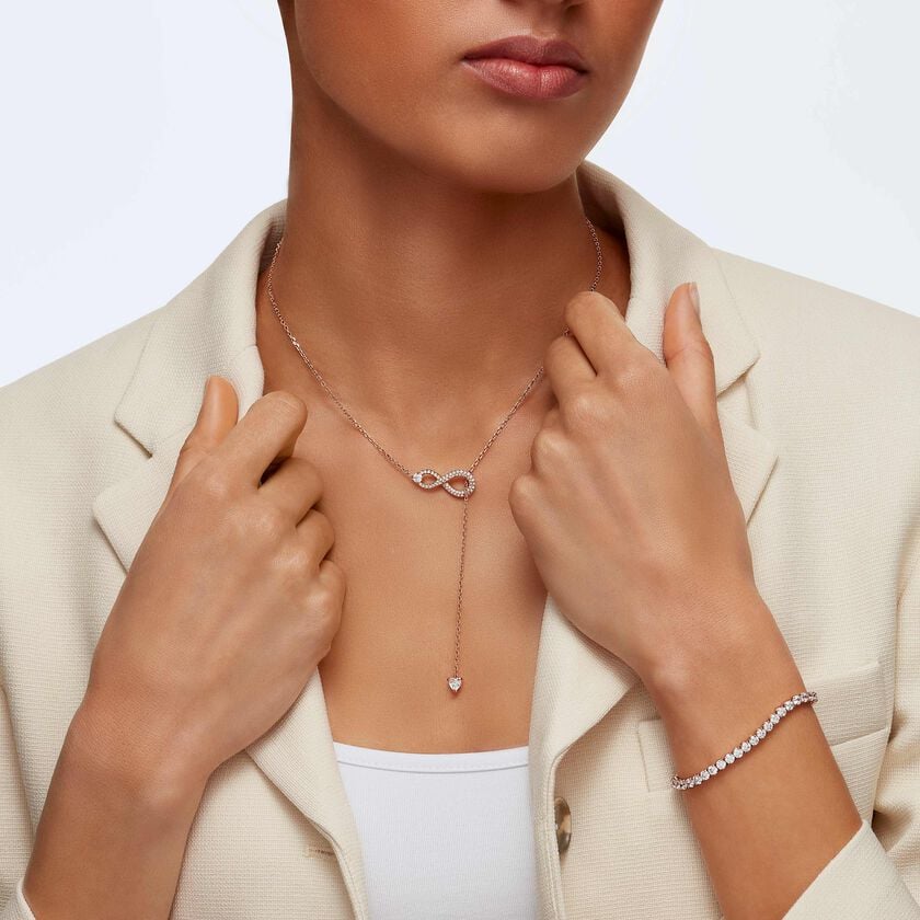 swarovski infinity y necklace  white  rose gold tone plated