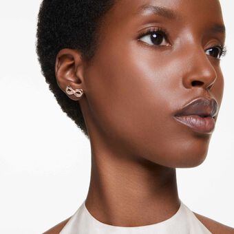 swarovski hyperbola stud earrings  infinity  white  rose gold tone plated