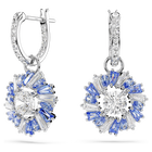 Idyllia drop earrings, Flower, Blue, Rhodium plated