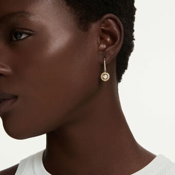 swarovski una angelic drop earrings  round cut  white  18k gold finish
