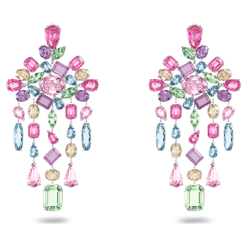 swarovski gema clip earrings  chandelier  multicolored  rhodium plated