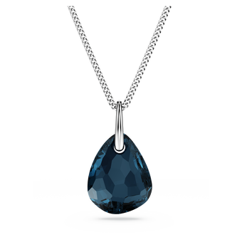 swarovski galet pendant  blue  rhodium plated