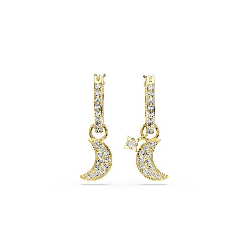 swarovski symbolica drop earrings  round cut  moon  white  18k gold finish