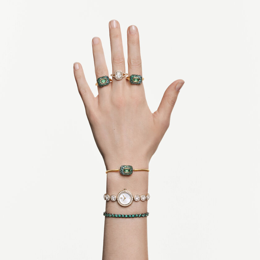 swarovski sublima bangle  octagon cut  green  18k gold finish