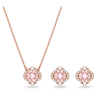 swarovski una set mixed cuts clover pink rose gold tone plated
