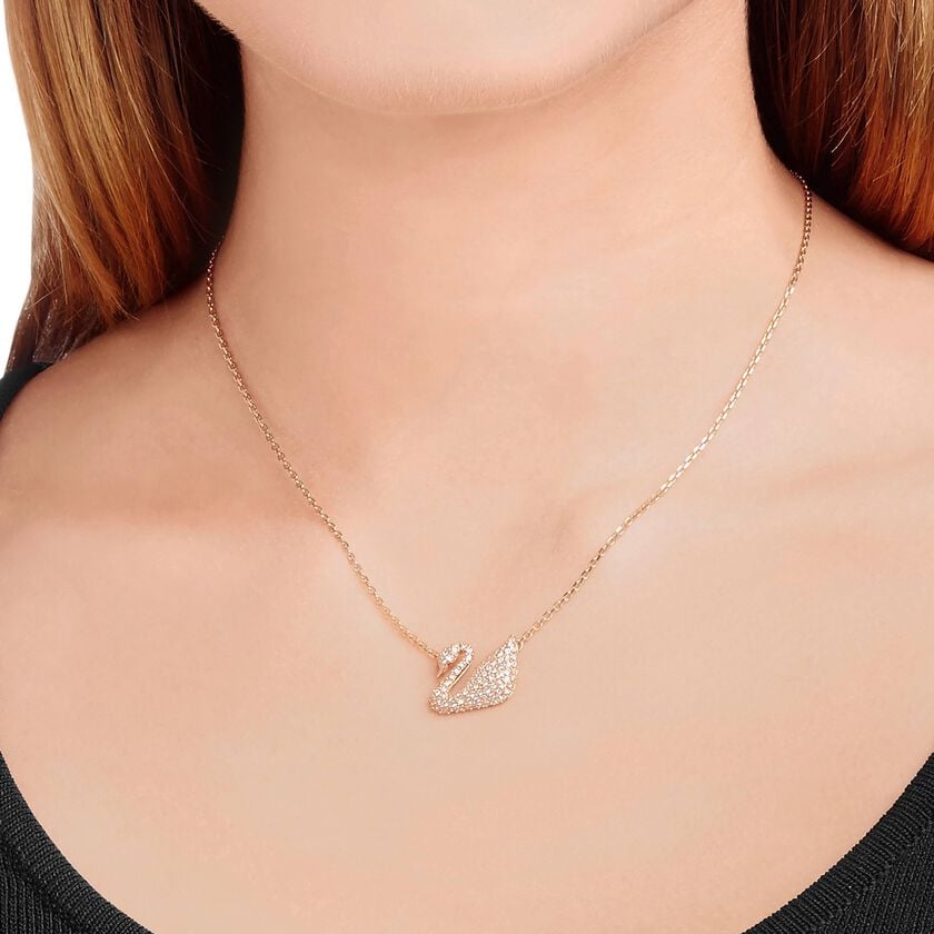 Buy Swarovski Swan Necklace, White, Rose Gold Plated