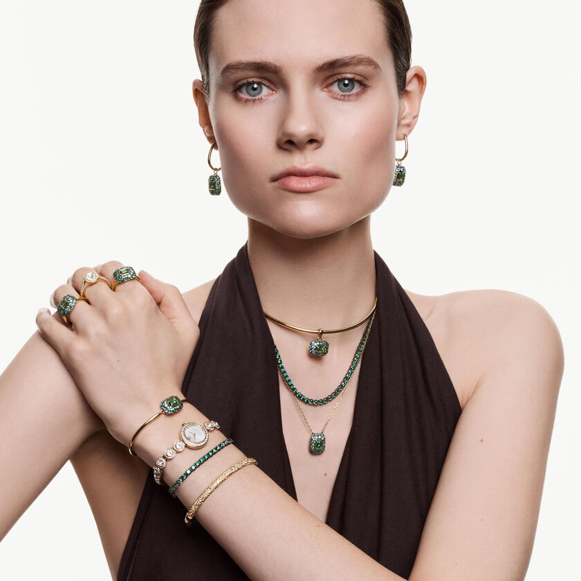 swarovski sublima bangle  octagon cut  green  18k gold finish