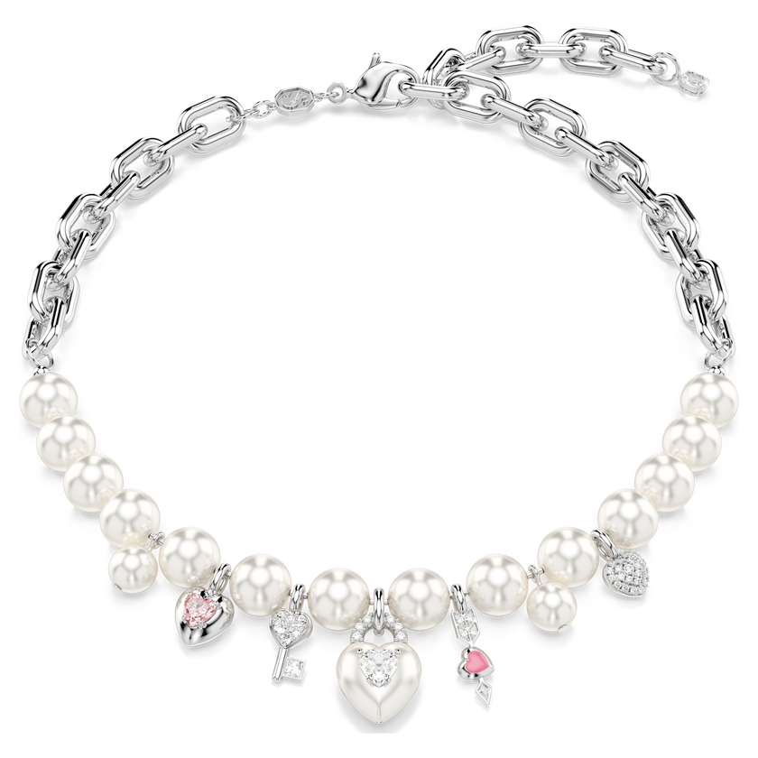 swarovski idyllia necklace  crystal pearl  mixed cuts  white  rhodium plated