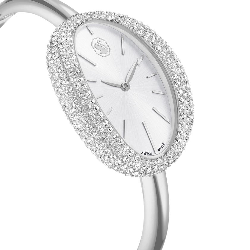 swarovski imber bangle watch  swiss made  metal bracelet  silver tone  stainless steel