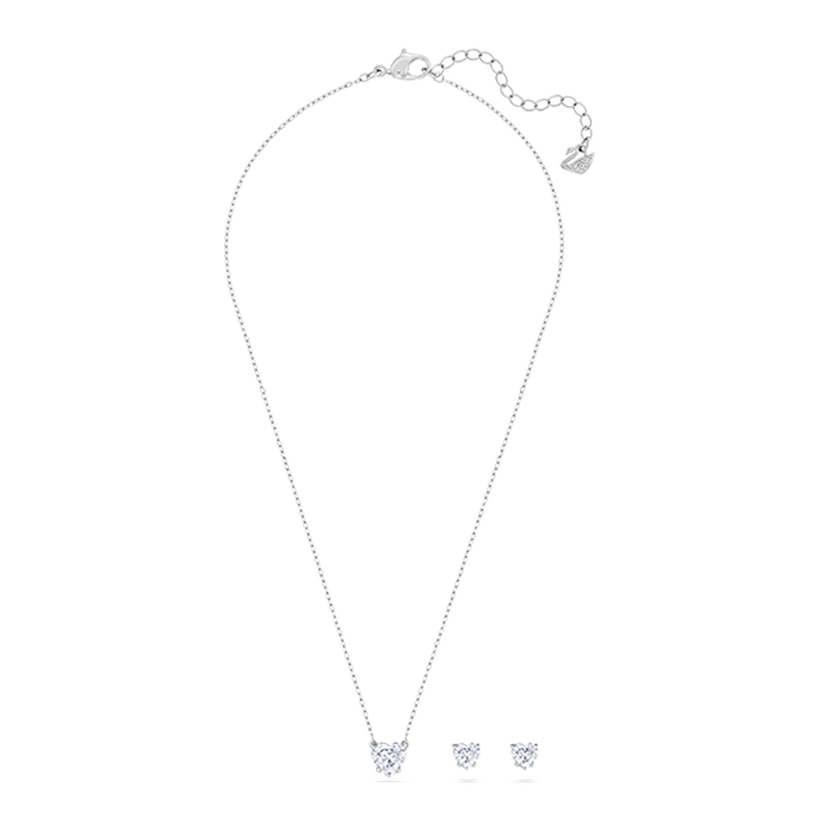 swarovski attract set  heart  white  rhodium plated
