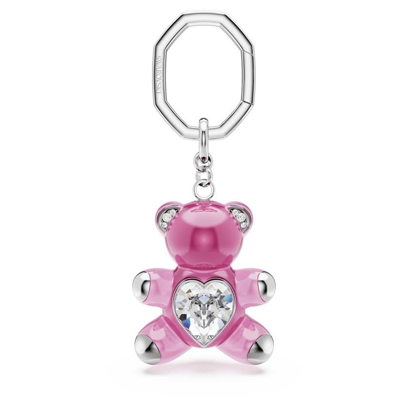swarovski teddy key ring  bear  pink  rhodium plated