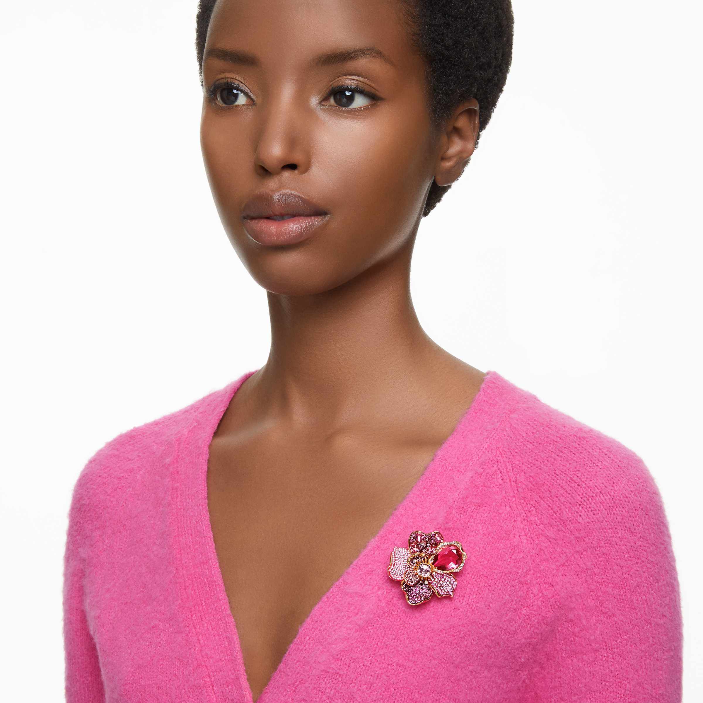 swarovski idyllia pendant and brooch  pav   flower  pink  gold tone plated