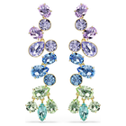 swarovski gema drop earrings  mixed cuts  chandelier  long  multicolored  gold tone plated